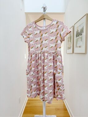 Hanna Andersson Pink Unicorn Print Short-Sleeve Dress